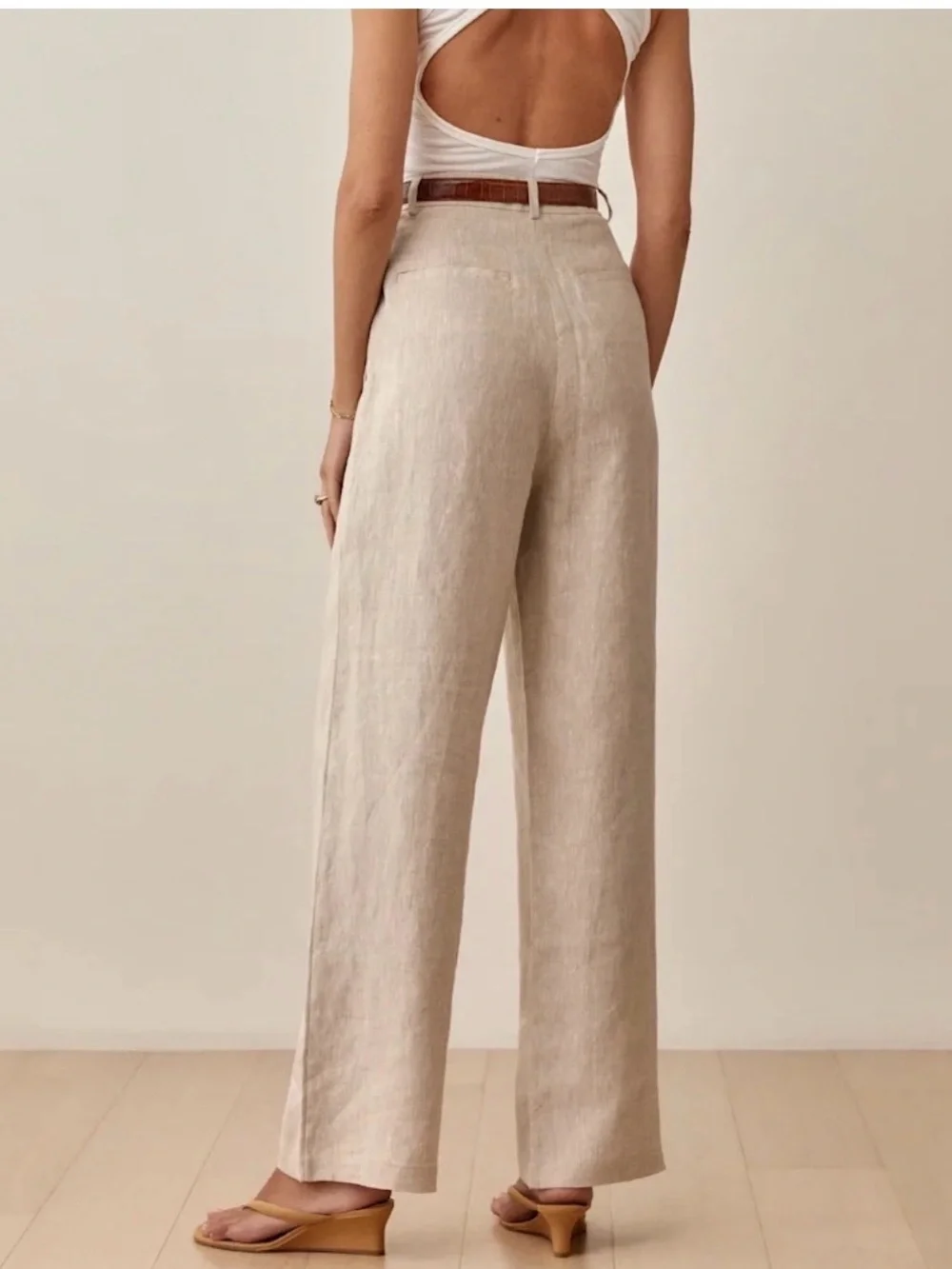 Reformation Vesta Pant High-Waist Wide Leg Linen trouser - oatmeal Sz 4